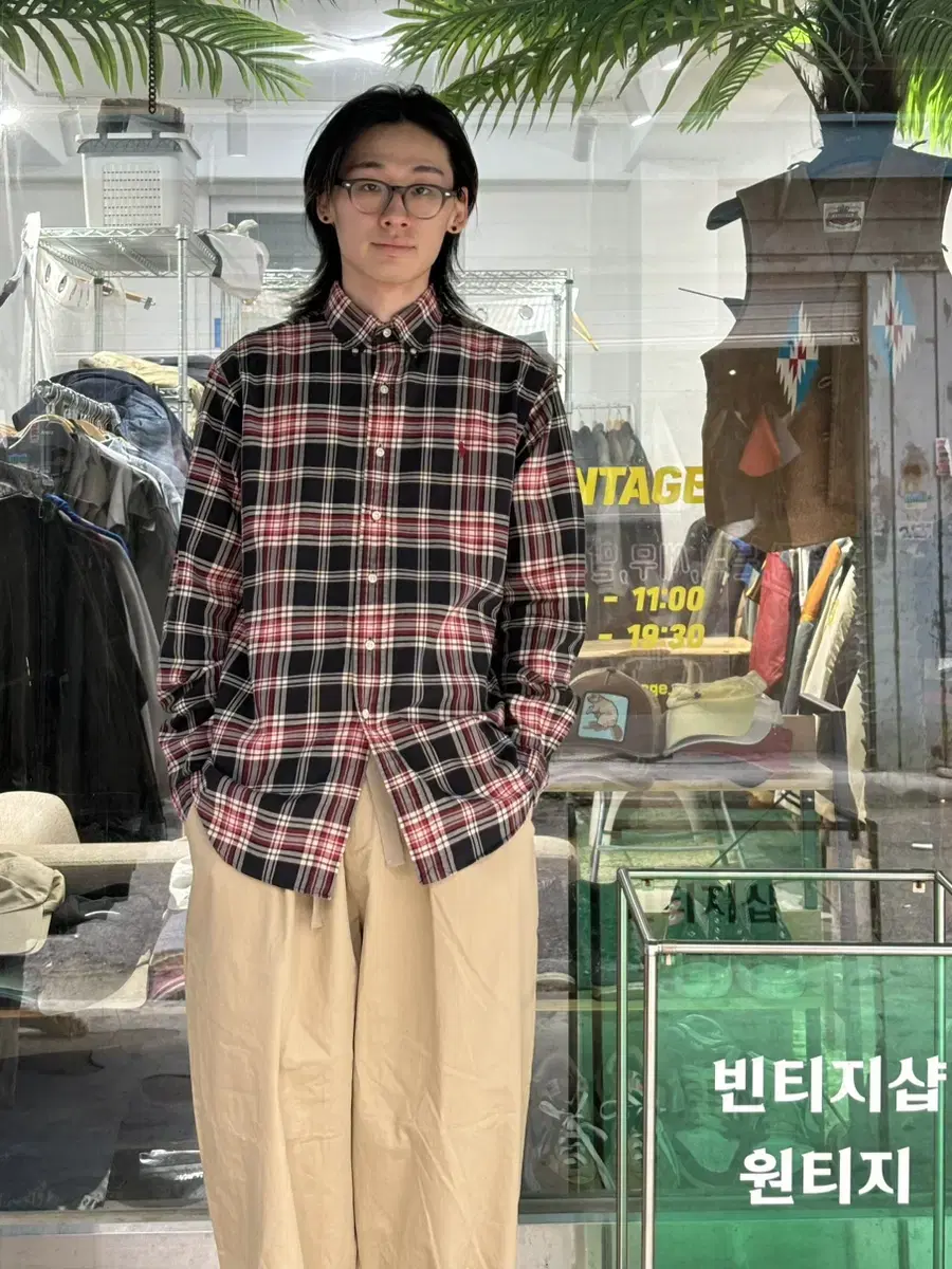 폴로 레드블랙 레드포니 체크셔츠 클래식핏L